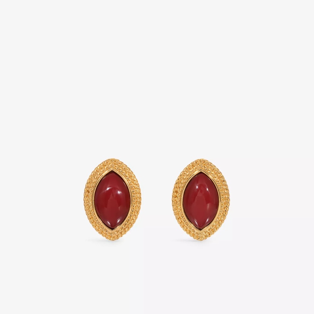 -SOLD- Gold and Red Marquise Earrings